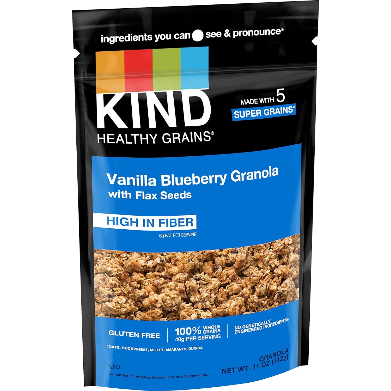 Kind Healthy Grains Clusters, Vanilla Blueberry With Flax Seeds Granola, 10G Protein, Gluten Free, 11 Ounce (Pack Of 1)