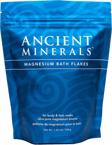 Ancient Minerals Magnesium Bath Flakes Of Pure Genuine Zechstein Chloride - Resealable Magnesium Supplement Bag That Will Outperform Leading Epsom Salts 1.65 Lbs