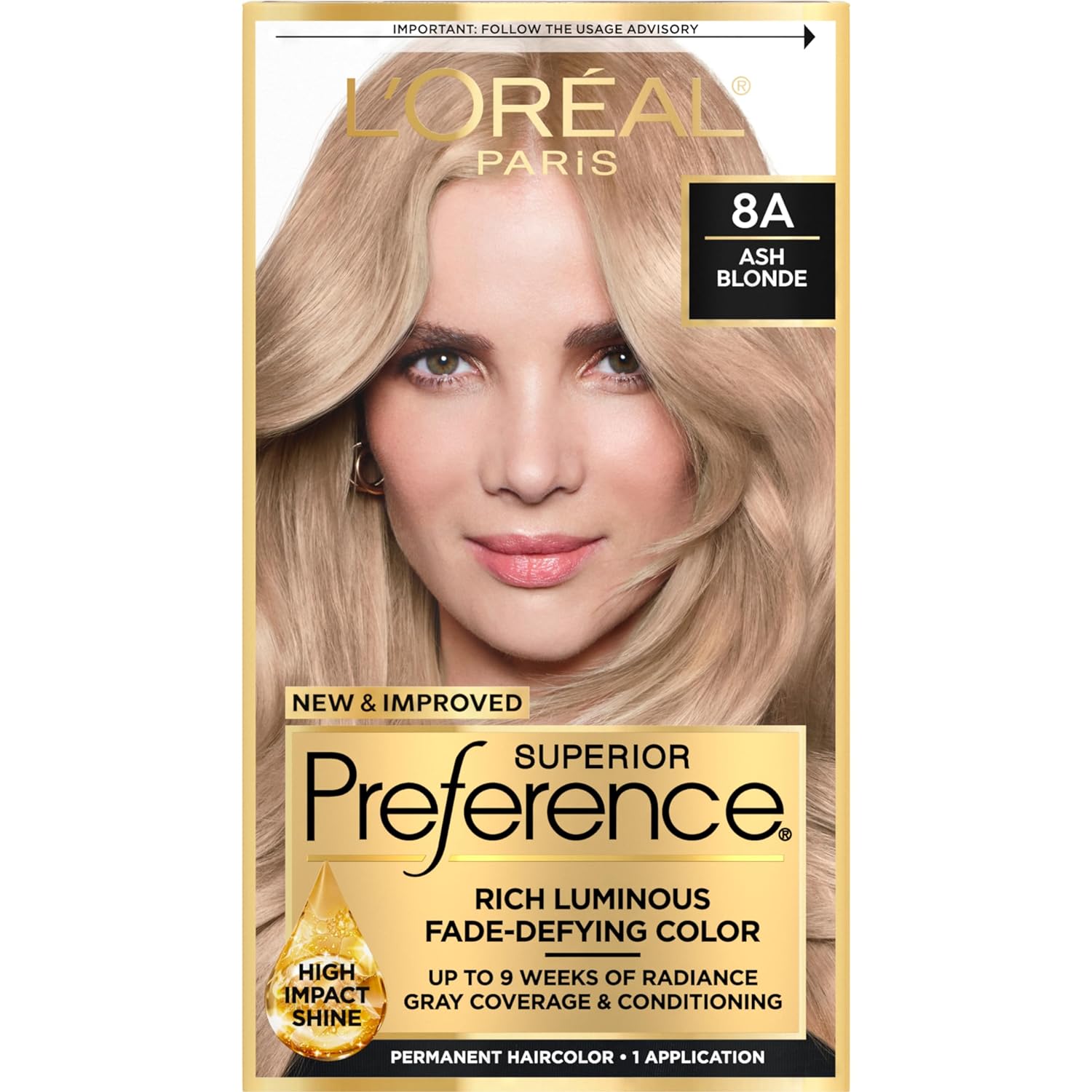 L'Oreal Paris Superior Preference Fade-Defying + Shine Permanent Hair Color, 8A Ash Blonde, Pack Of 1, Hair Dye