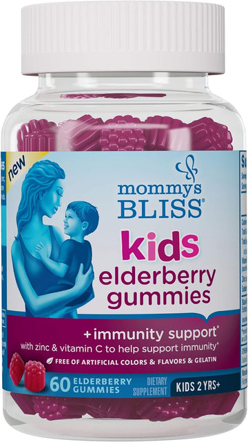 Mommy'S Bliss Kids Elderberry Gummies, Supports Immunity With Black Elderberry, Zinc & Vitamin C, Gluten Free & Vegan, Age 2 Years+ (60 Count)