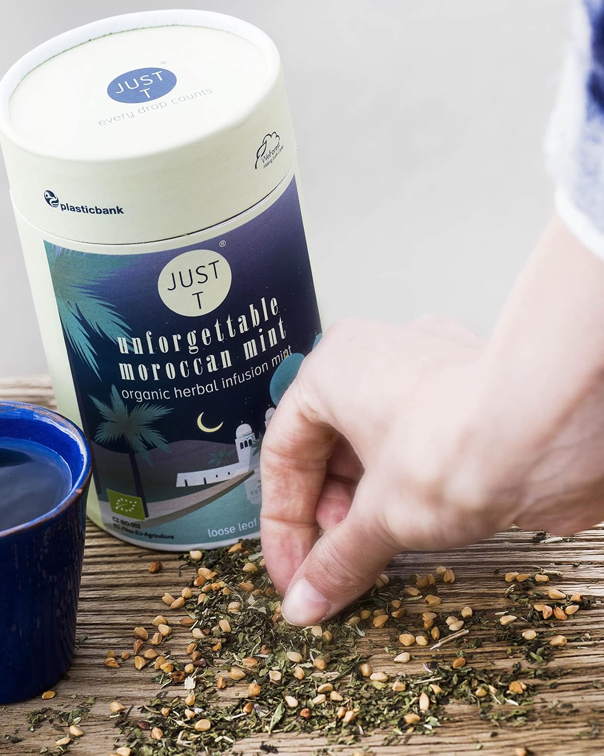 Just T Unforgettable Moroccan Mint Double Chamber Tea Bags (20 Pcs) | Organic Herbal Tea Infused With Moroccan Mint | Biodegradable Premium High-Grown Leaf Tea For All Tea Lovers