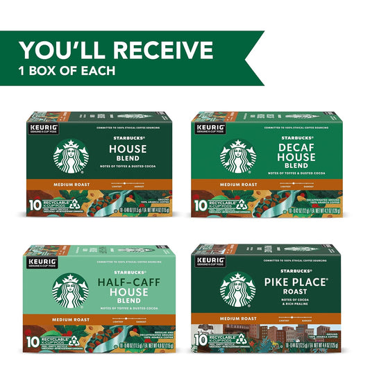 Starbucks Coffee, Keurig K-Cup Pods, Medium Roast, Caffeinated, Decaf, Half-Caff Variety Pack, 40 Pods