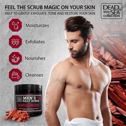 Salt Body Scrub Eucalyptus & Mint For Men– Moisturizes, Exfoliates & Nourishes Skin – Cleanses & Detoxifies With Dead Sea Minerals – Dead Sea Collection - 23.28 Oz