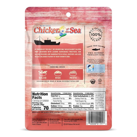 Chicken of the Sea Wild Caught Alaskan Pink Salmon in Spring Water, 2.5 oz. Packet (Box of 12)