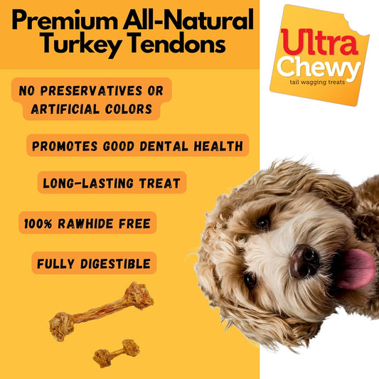 Ultra Chewy Turkey Tendon Knotted Bones for Dogs - Premium All-Natural, Hypoallergenic, Long-Lasting Dog Chew Treat, Easy to Digest - Ingredient Sourced from USA (8 Inches - 1 Pack)