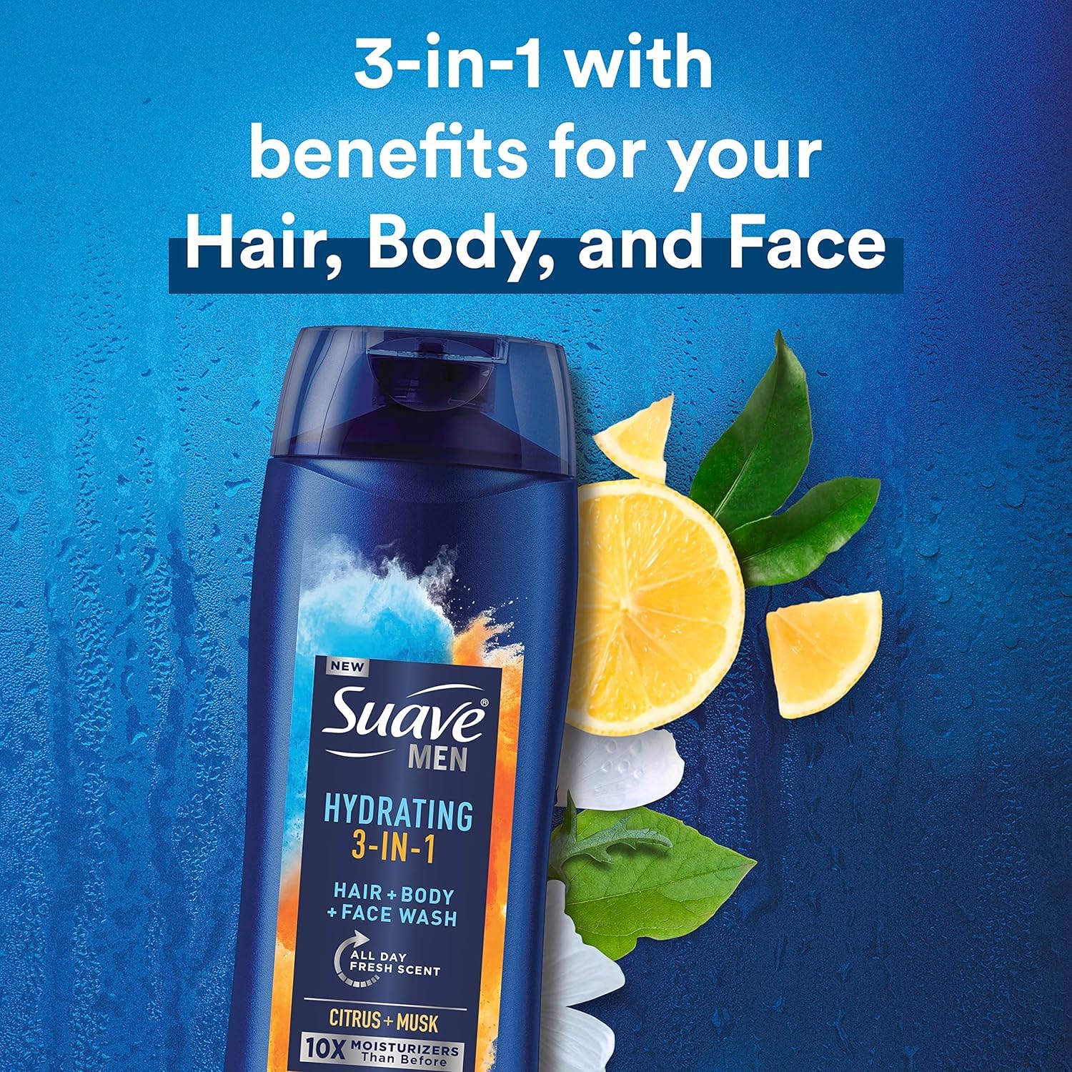 Suave Men Moisturizing Body, Face and Hair Wash, 3-in-1 For Hydrated Skin and Hair, Citrus & Musk scent, No Parabens, No Phtahaltes, 18 Oz Pack of 6 : Beauty & Personal Care