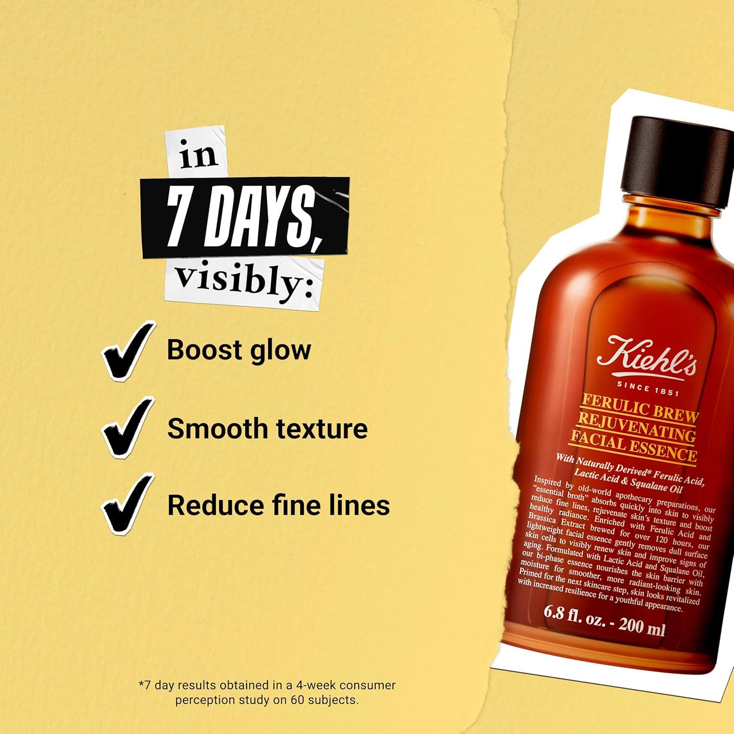 Kiehl's Ferulic Brew Antioxidant Facial Treatment with Lactic Acid, Face Toner for Dull Skin, Boosts Glow, Smooths Skin Texture, Reduces Fine Lines, with Squalane & AHAs, All Skin Types - 6.8 fl oz : Beauty & Personal Care