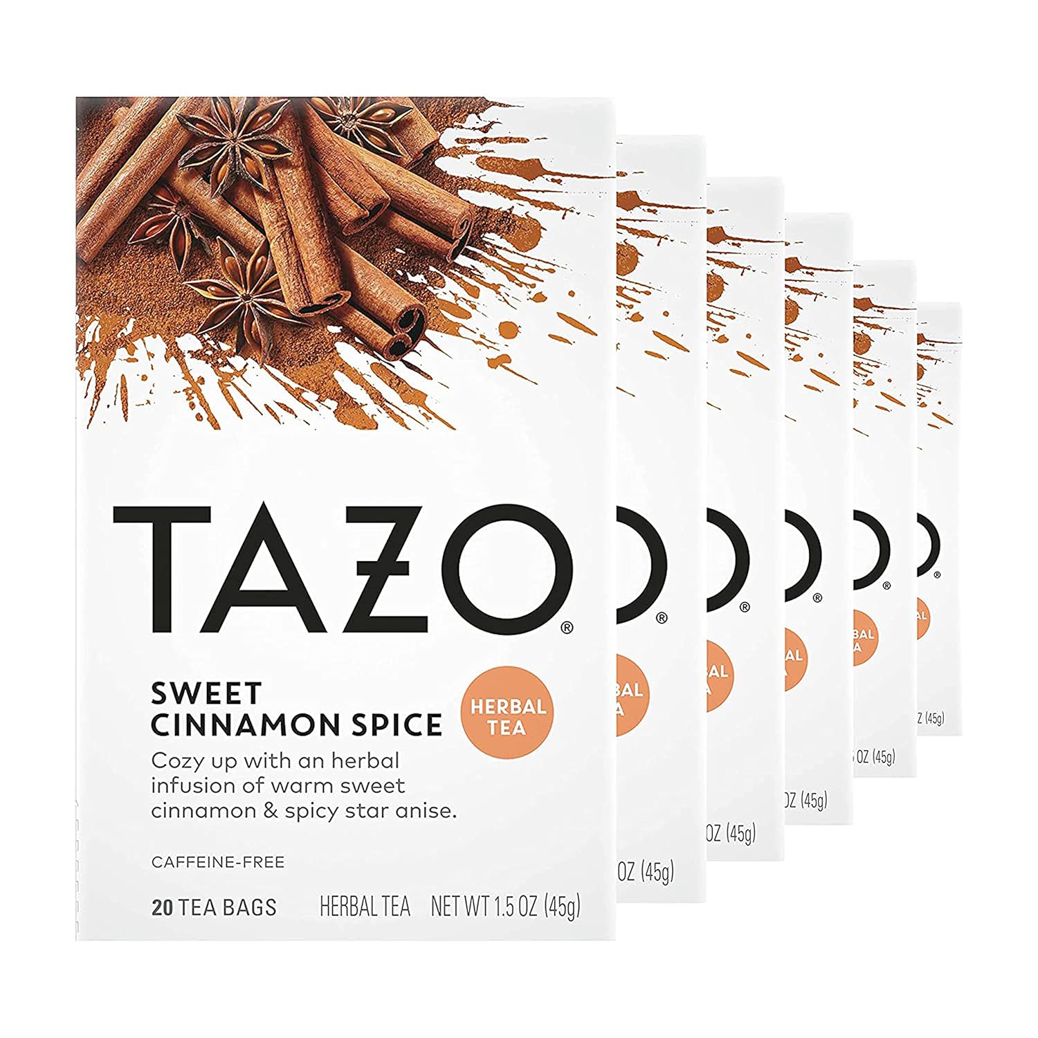 Tazo Sweet Cinnamon Spice Herbal Tea Bags, Caffeine-Free, 20 Count (Pack Of 6)