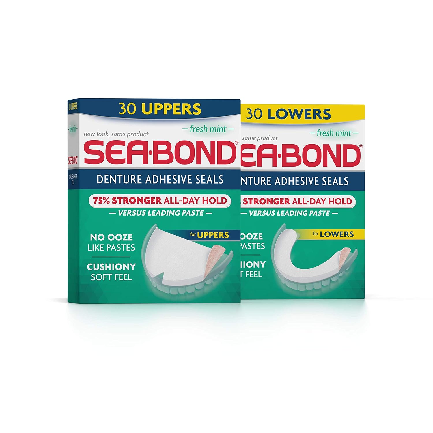 Sea Bond Secure Denture Adhesive Seals, Original Uppers, Zinc Free, All Day Hold, Mess Free, 30 Count