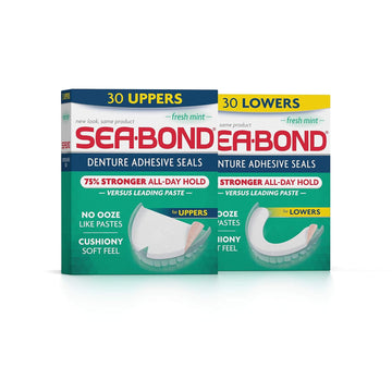 Sea Bond Secure Denture Adhesive Seals, Original Uppers, Zinc Free, All Day Hold, Mess Free, 30 Count