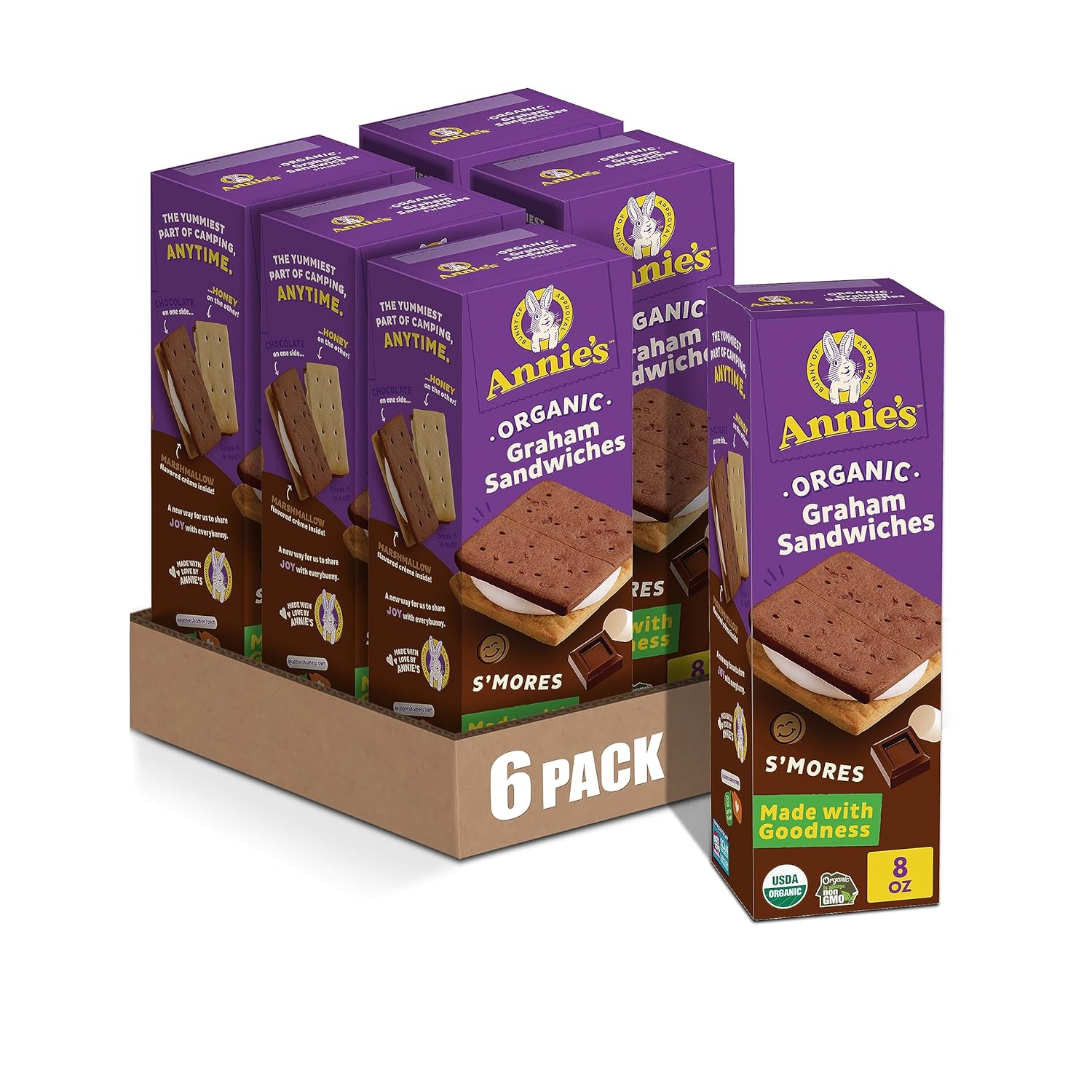 Annie'S Organic Graham Sandwich Cookies, S'Mores, 12 Cookies, 8 Oz. (Pack Of 6)