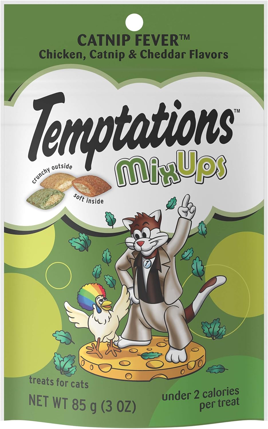 TEMPTATIONS MixUps Crunchy and Soft Cat Treats, Catnip Fever Flavor, (12) 3 oz. Pouches