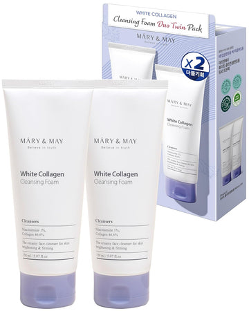 Mary&May White Collagen Cleansing Foam Duo Twin Pack - Deep Cleansing, Hydrating Formula For Firm And Radiant Skin With Niacinamide - Korean Skincare, Ewg Green Grade, Hypoallergenic