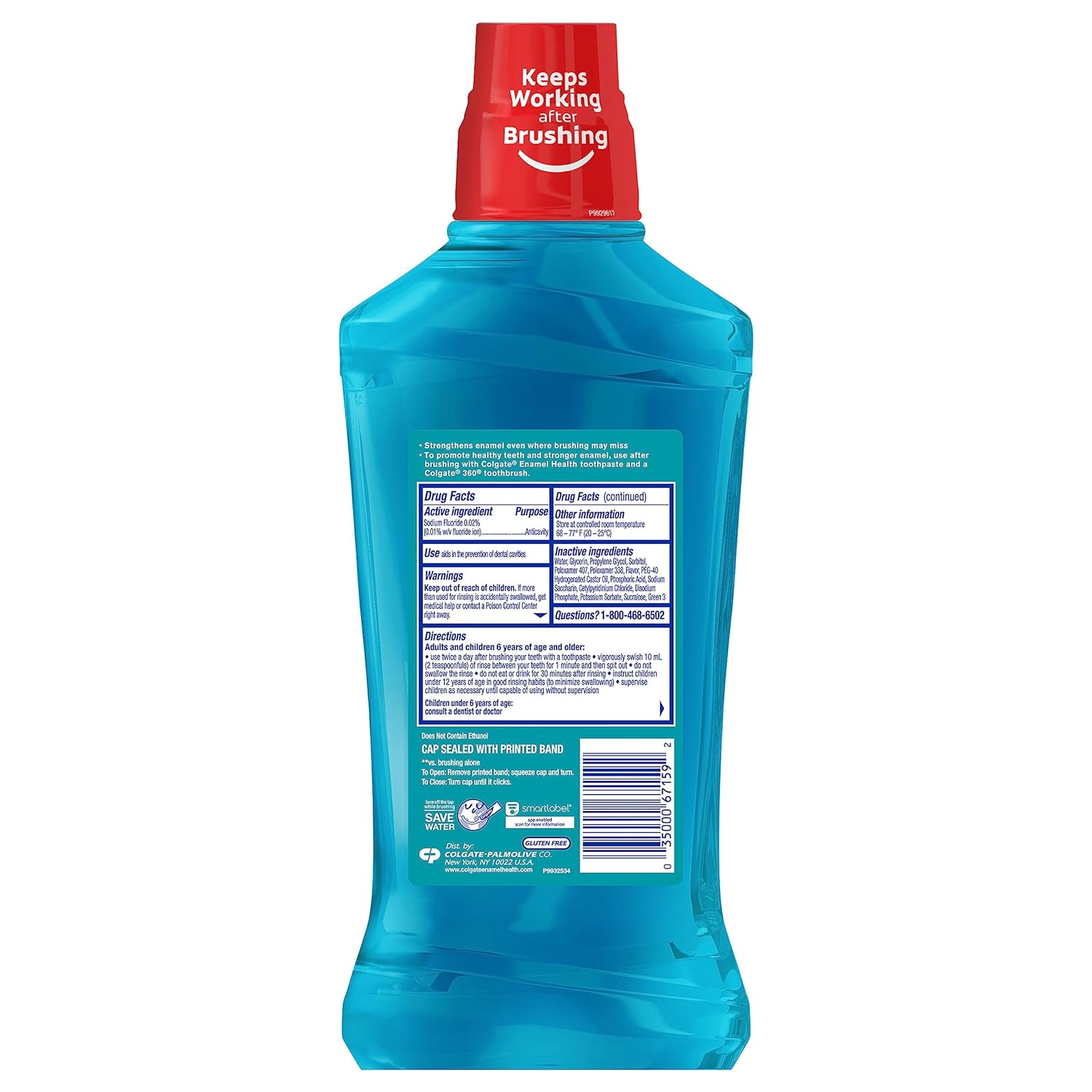 Colgate Enamel Health Anticavity Fluoride Mouthwash, Sparkling Fresh Mint, 33.8 fl oz : Health & Household