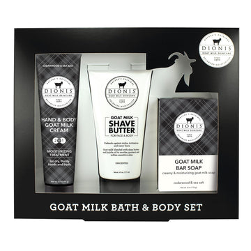 Dionis Goat Milk Skincare Men'S Unscented Bath & Body 3Pc Gift Set - Blended Shea Butter & Jojoba Oil Shave Butter For Sensitive Skin, Unscented Hydrating Moisturizer & Nourishing Bar Soap For Men