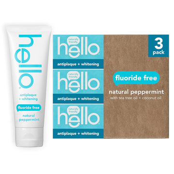 Hello Antiplaque Toothpaste, Fluoride Free for Teeth Whitening with Natural Peppermint Flavor and Tea Tree Oil, Peroxide Free, Gluten Free, SLS Free, 3 Pack, 4.7 OZ Tubes