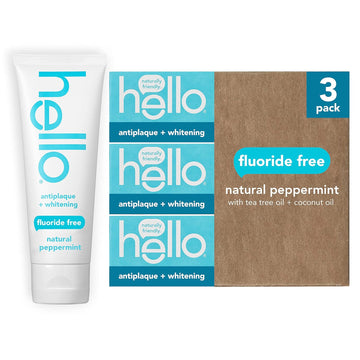 Hello Antiplaque Toothpaste, Fluoride Free For Teeth Whitening With Natural Peppermint Flavor And Tea Tree Oil, Peroxide Free, Gluten Free, Sls Free, 3 Pack, 4.7 Oz Tubes