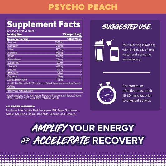 Finaflex Eaa, Psycho Peach - 14.2 Oz - Promotes Performance, Energy & Cuts - With Bcaas, L-Glutamine, L-Arginine, Acetyl-L-Carnitine & Caffeine - 30 Servings