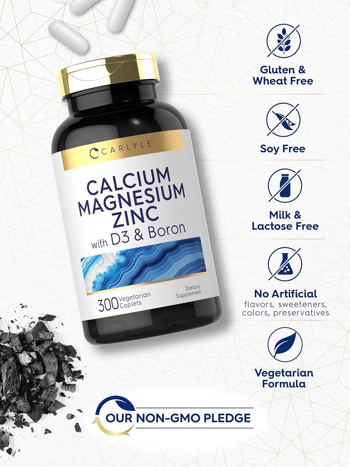 Carlyle Calcium Magnesium Zinc with Vitamin D3 and Boron | 300 Caplets | Vegetarian, Non-GMO Supplement : Health & Household