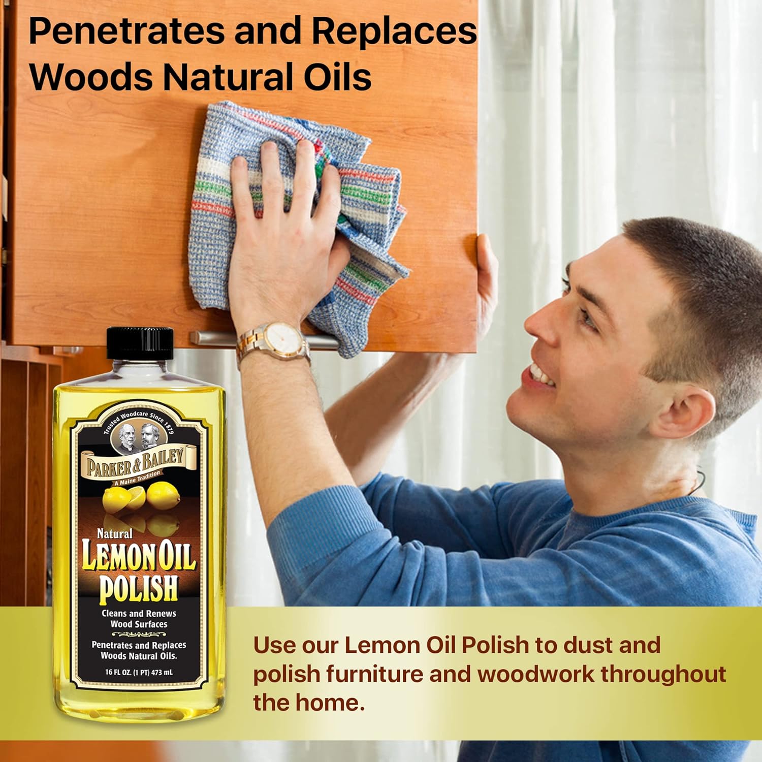 PARKER & BAILEY LEMON OIL POLISH - Natural Lemon Scented Wood Cleaner & Furniture Polish, Cleans, Renews, Restores & Rejuvenates Wood Surfaces, 16oz : Health & Household