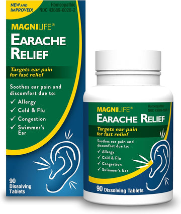 MagniLife Earache Relief, Fast-Acting Natural Relief for Swimmers Ear, Pain and Discomfort from Allergies, Cold and Flu - 90 Quick Dissolve Tablets