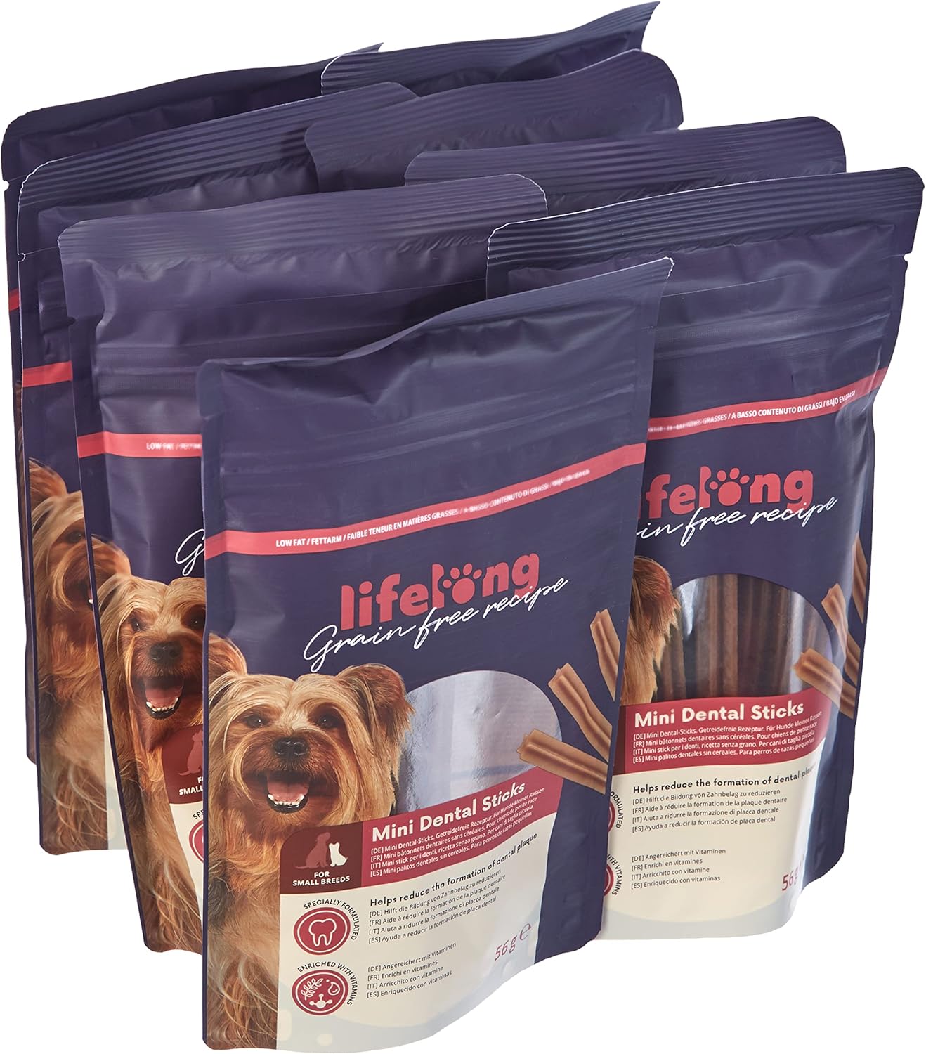 Amazon Brand - Lifelong Grain Free Recipe Mini Dental Sticks, Chicken, 56g, Pack of 8, for Small Breed dogs?ESP50062005