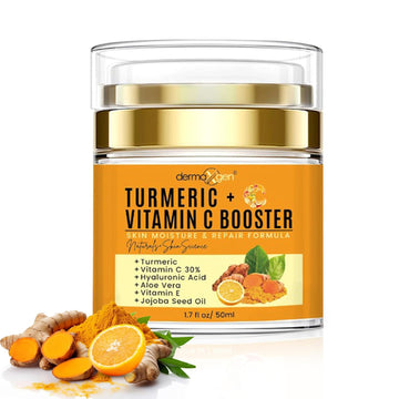 Turmeric + 30% Vitamin C Face Glow Booster Moisturizer & Skin Repairing Cream - With Hyaluronic Acid, Organic Ingredients – Hydrating Face Moisturizer For Dry, Normal, Oily Skin – Anti-Aging