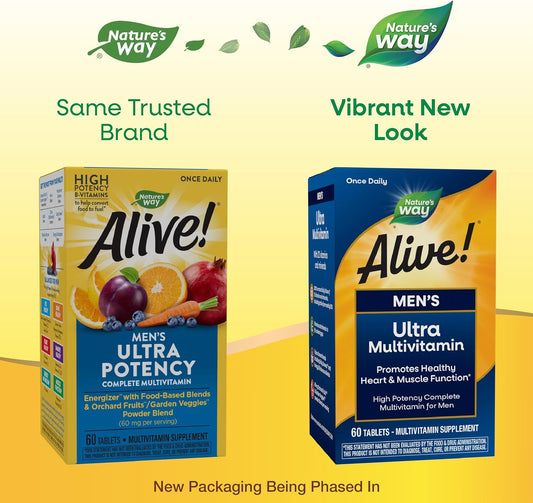 Nature'S Way Alive! Men'S Daily Ultra Multivitamin, High Potency Formula, Promotes Healthy Heart & Muscle Function*, Gluten Free, 60 Tablets (Packaging May Vary)