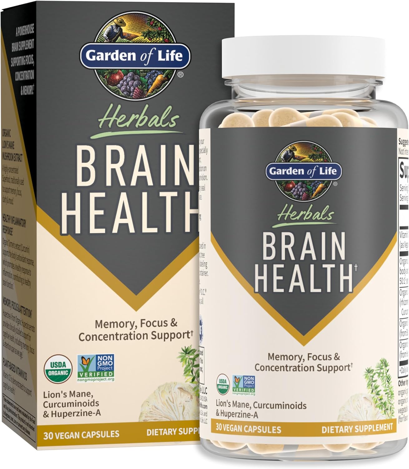 Garden of Life Brain Health Supplement with Organic Lion?s Mane & Turmeric, Non-GMO, Gluten-Free, Mint Flavor - For Memory, Focus & Healthy Brain Function