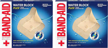 Band-Aid Brand Water Block Flex Large Adhesive Pads, 100% Waterproof Bandage Pads For First-Aid Care Of Minor Cuts, Scrapes & Wounds, Ultra-Flexible Design, Sterile, Large, 2 X 6 Ct