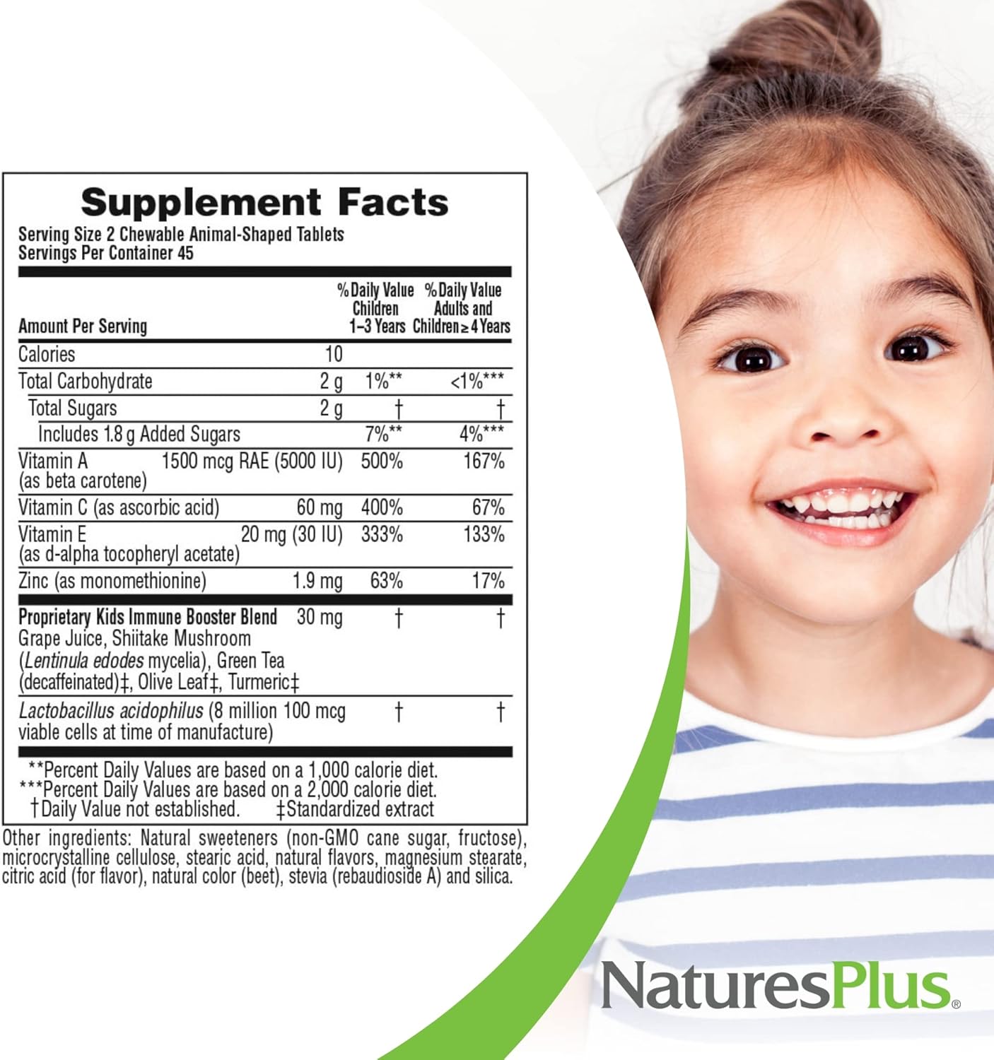 Natures Plus Animal Parade Immune Booster - Tropical Berry Flavor - 90 Animal-Shaped Chewable Tablets - Provides Immune System Support - Gluten Free, Vegan - 45 Servings