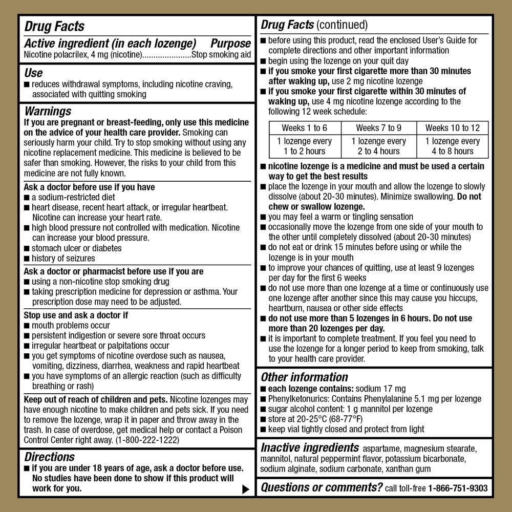 GoodSense Nicotine Polacrilex Lozenge 4 mg (nicotine), Mint Flavor, Stop Smoking Aid; quit smoking with nicotine lozenge, 72 Count : Health & Household