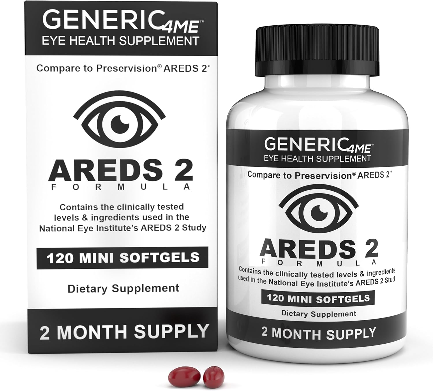 Areds 2 Softgels, 500 Mg Vitamin C, 400 Iu Vitamin E, 10 Mg Lutein, 2 Mg Zeaxanthin, 80 Mg Zinc, 2 Mg Copper - Supports Eye Health - 120 Mini Softgels