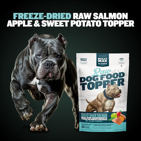 Bully Max Freeze-Dried Raw Dog Food Toppers For Puppies & Adult Dogs - Salmon With Real Fruits & Veggies - Meal Enhancers With Vitamins & Minerals - Feed As Puppy Treat Or Dog Meal