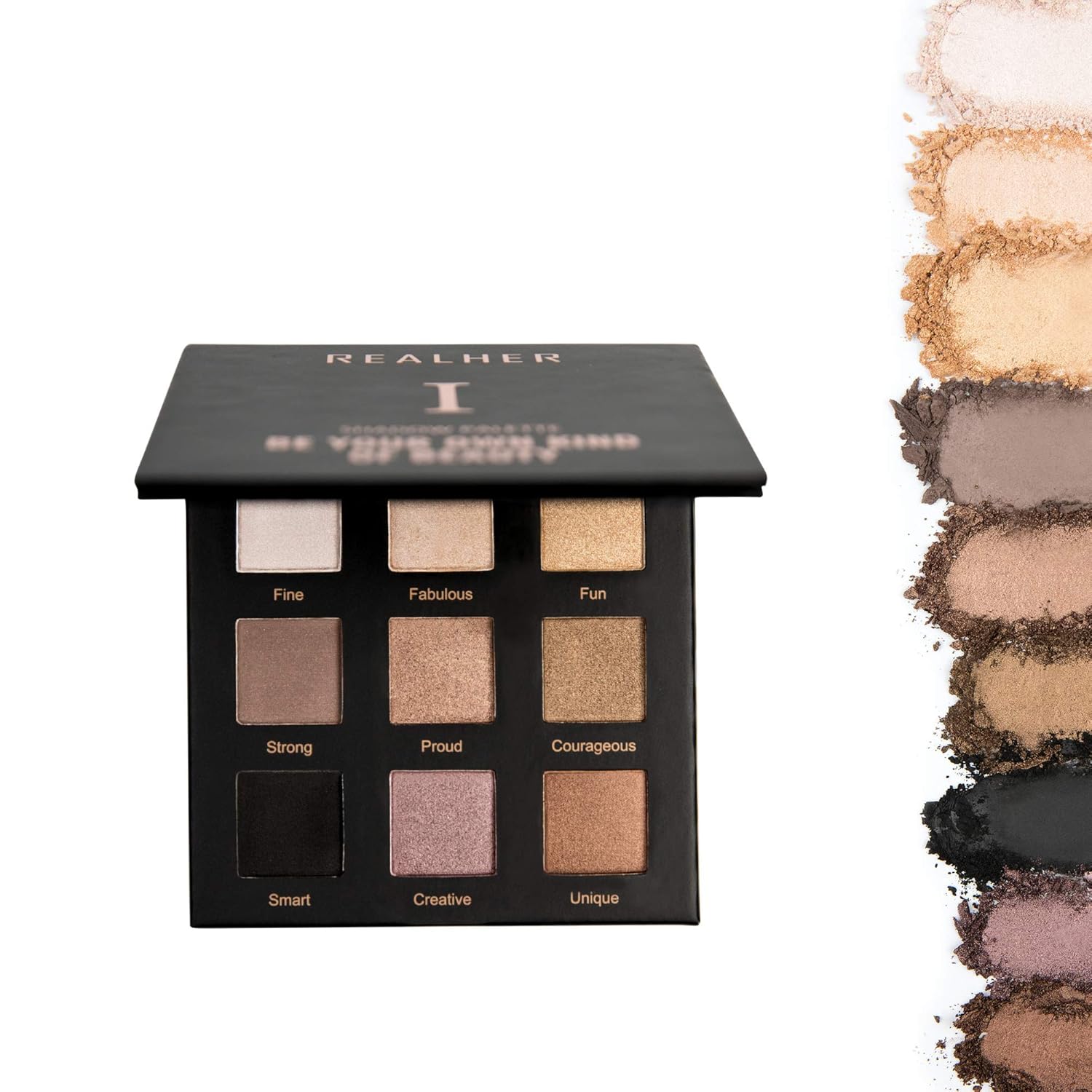 Realher Eyeshadow Palette I - Be Your Own Kind Of Beauty - 9 Shades - Nudes, Neutrals, Golds, Soft Matte Black : Beauty & Personal Care