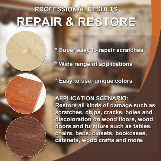 Wood Furniture Repair Kit, 12 Colors Wood Repair Kit, Wood Touch up Fillers, Repair Scratch, Cracks, Discoloration for Wooden Cabinet, Floor, Door, Table Surfaces Wood Filler Paint