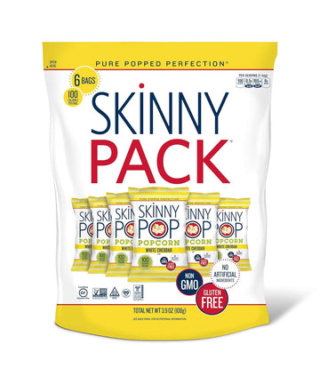 Skinnypop Popcorn, Gluten Free, Non-Gmo, Healthy Snacks, Skinny Pop Dairy Free White Cheddar Popcorn Snack Packs, 0.65 Oz Individual Size Snack Bags (6 Count)