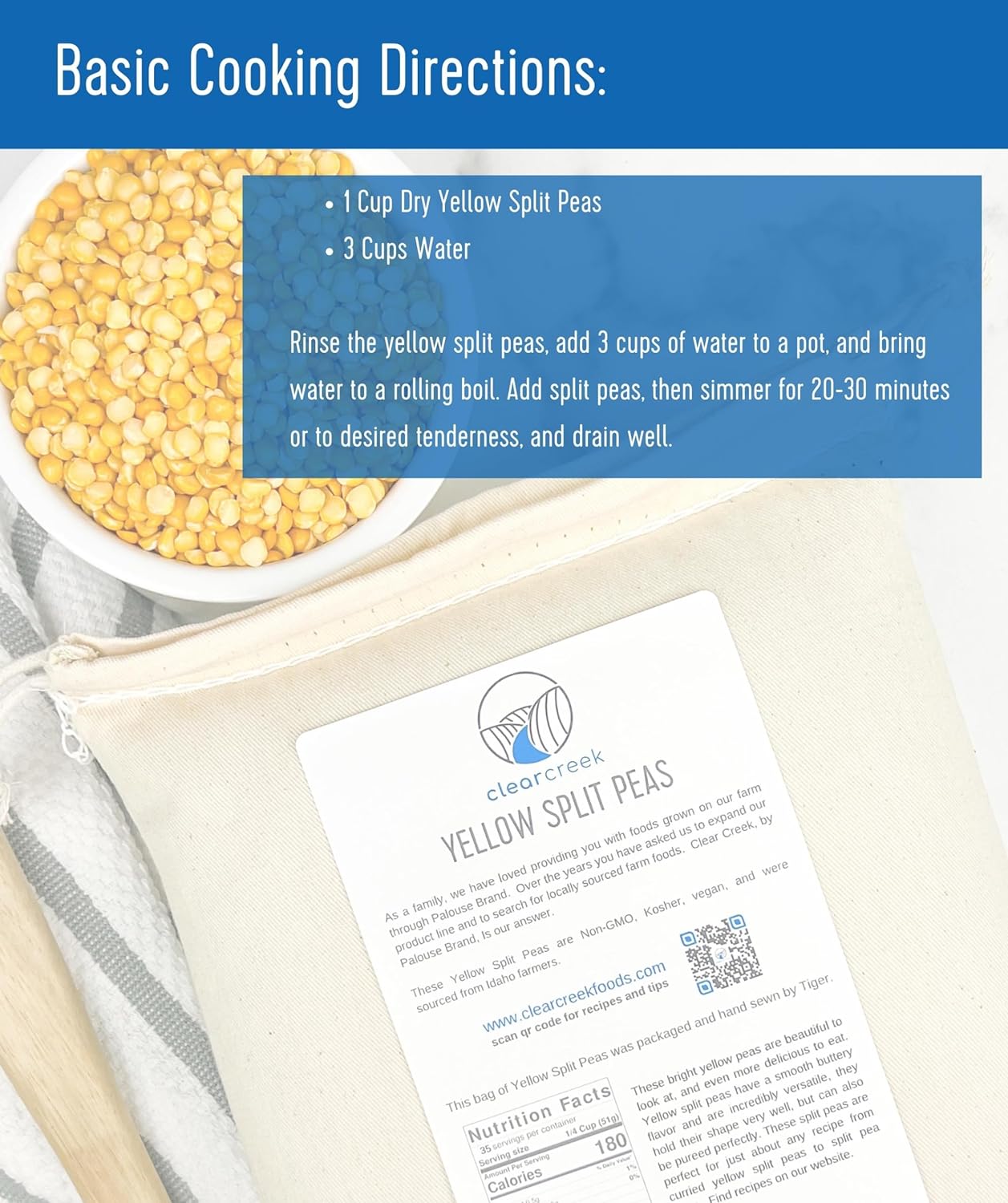 Idaho Yellow Split Peas | 25 lb Bag | Non-GMO | Kosher | Vegan | Dried | High in Fiber and Protein | Non-Irradiated : Grocery & Gourmet Food