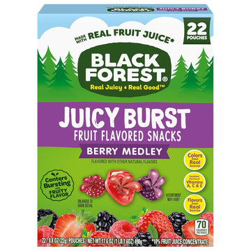 Black Forest, Juicy Burst, Fruit Flavored Snacks, Berry Medley Flavors, A Juicy Burst Of Natural Flavors, Made With Real Fruit Juice, School Snacks, 0.8 Oz 22 Ct