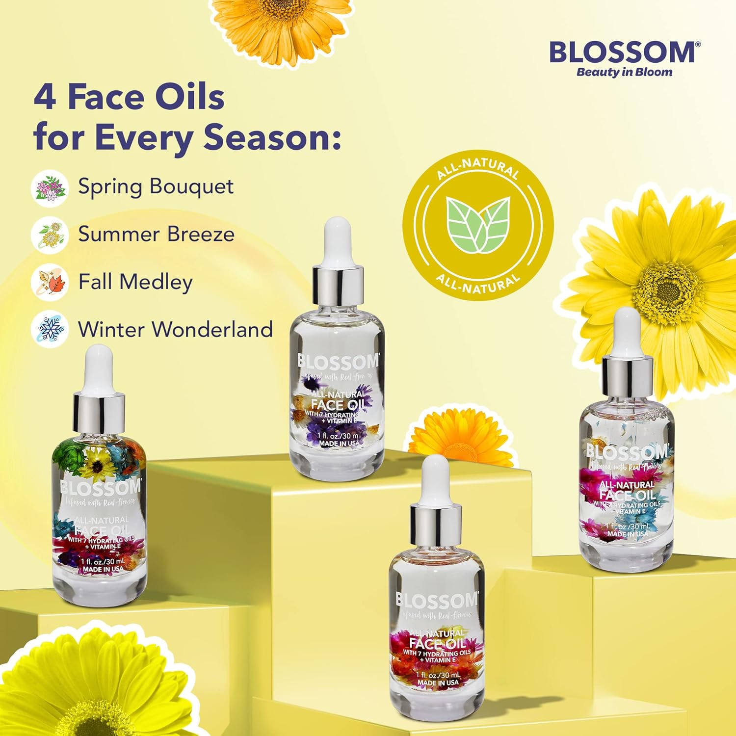 Blossom Unscented All Natural, Vegan, Cruelty Free Face Oil With Vitamin E, Infused With Real Flowers, Made In Usa, 0.5 Fl. Oz., Summer Breeze : Beauty & Personal Care