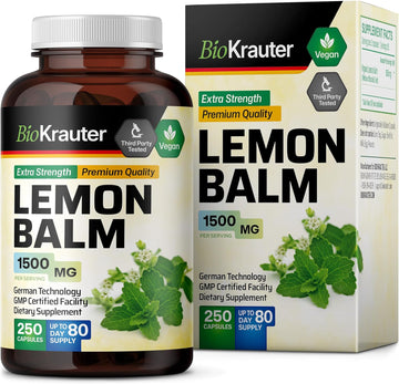 Bio Krauter Lemon Balm Herb Capsules - Vegan Organic Melissa Herbal Supplement 1500 Mg - 250 Natural Relaxation And Rest Pills