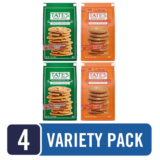 Tate'S Bake Shop Cookies Variety Pack, Pumpkin Spice & Chocolate Chip Cookies, 4 Bags