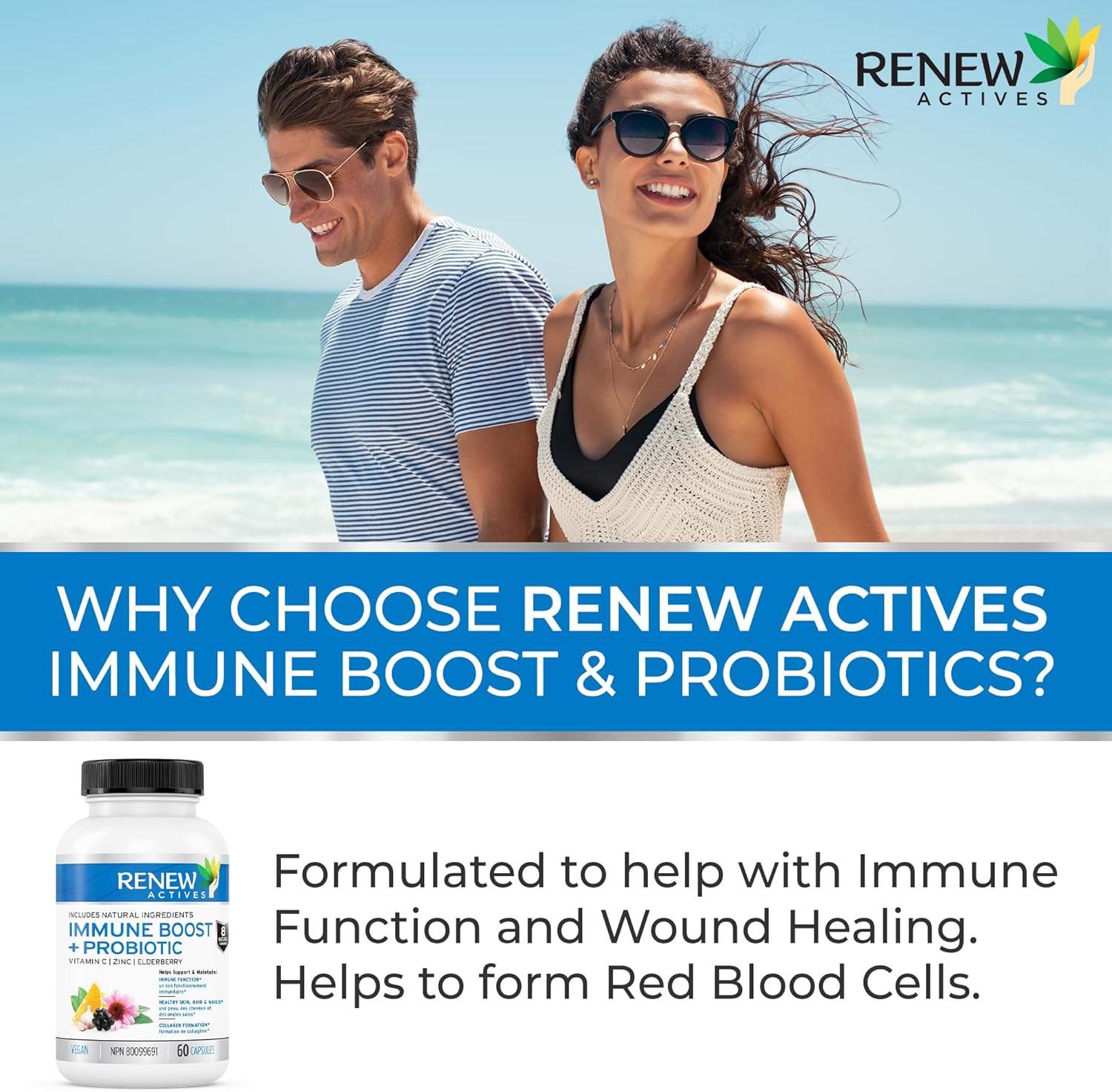 Renew Actives Antioxidant – Elderberry, Probiotics, Zinc, Vitamin C & Organic Turmeric 700Mg Per 2 Capsules – For Immune Function, Collagen Formation, & Overall Wellness – Made In Canada - 60 Capsules : Health & Household