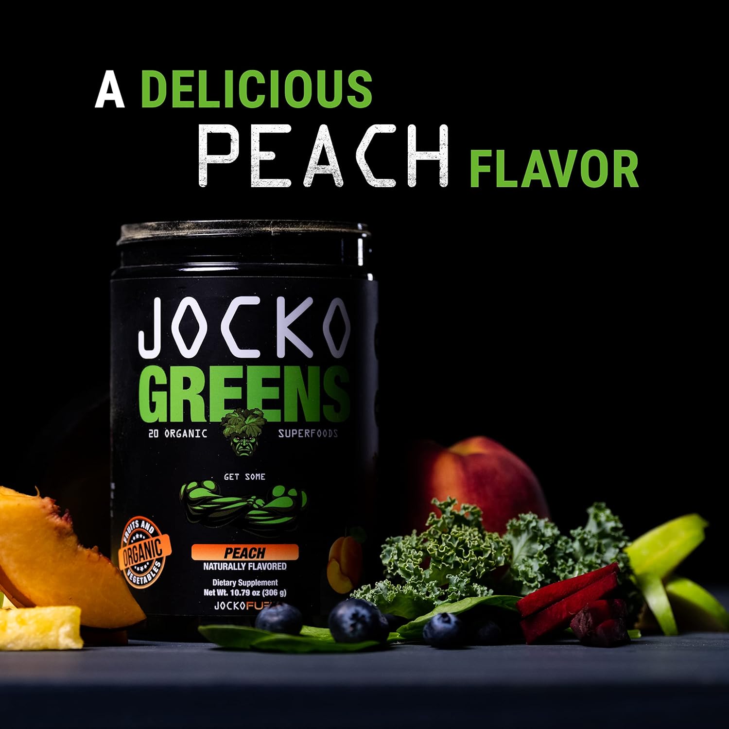 Jocko Fuel Greens Powder (Peach Flavor) - Organic Greens & Superfood Powder for Healthy Green Juice - Keto Friendly with Spirulina, Chlorella, Digestive Enzymes, & Probiotics - 30 Servings : Health & Household