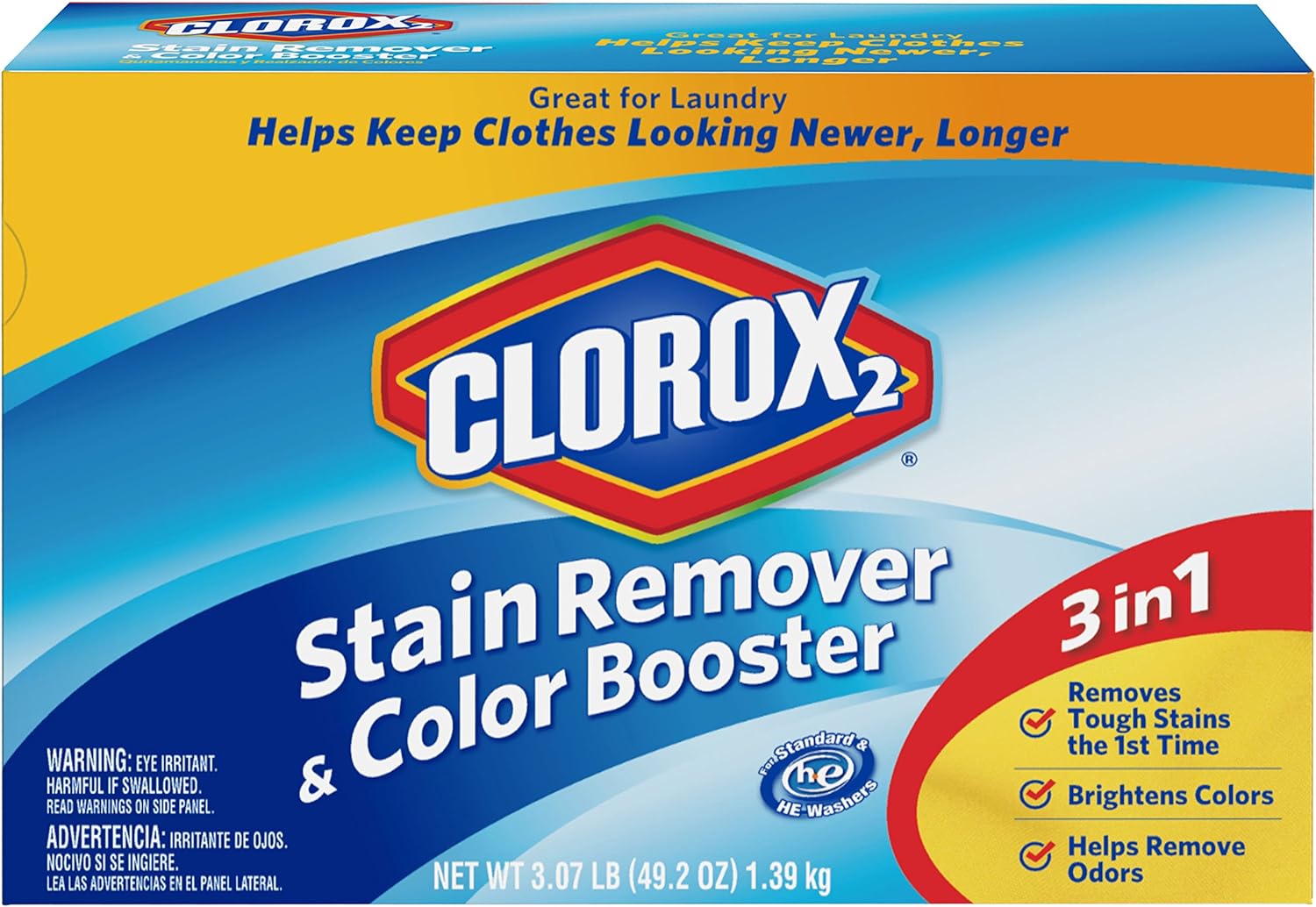 Clorox 2 Laundry Stain Remover and Color Booster Powder, 49.2 Ounce : Health & Household