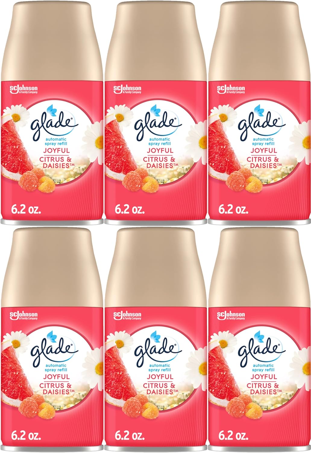 Glade Automatic Spray Refill, Air Freshener for Home and Bathroom, Joyful Citrus & Daisies, 6.2 Oz, 6 Count
