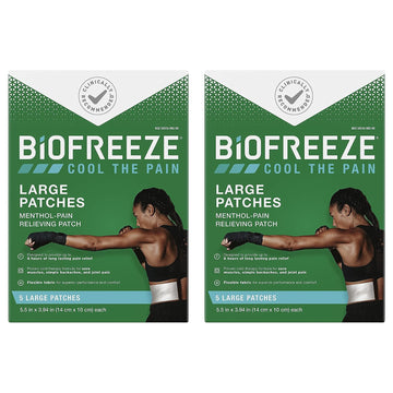 Biofreeze Pain Relief Patches, Arthritis Pain Reliver, Knee & Lower Back Pain Relief Patch, Sore Muscle Relief, Neck Pain Relief, 2 Pack (5 Biofreeze Menthol Patches)