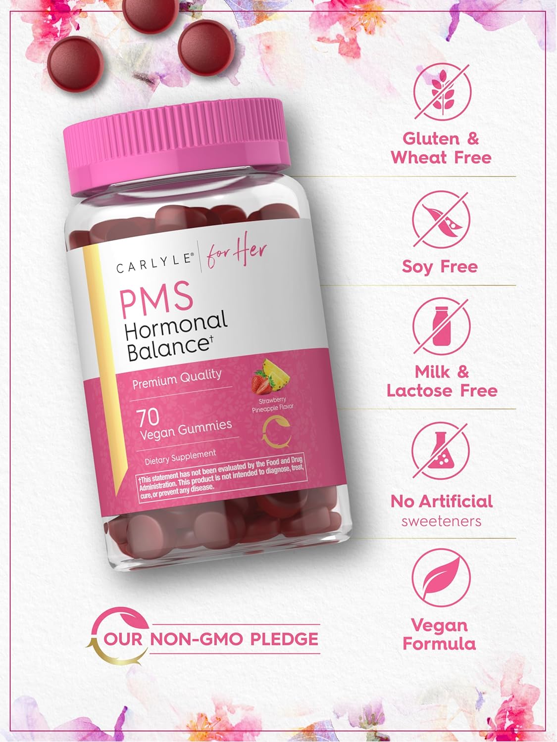 Carlyle PMS Hormone Balance Supplement | 70 Gummies | Vitamin Complex for Women | with Iron | Vegan, Non-GMO, Gluten Free | for Her : Health & Household