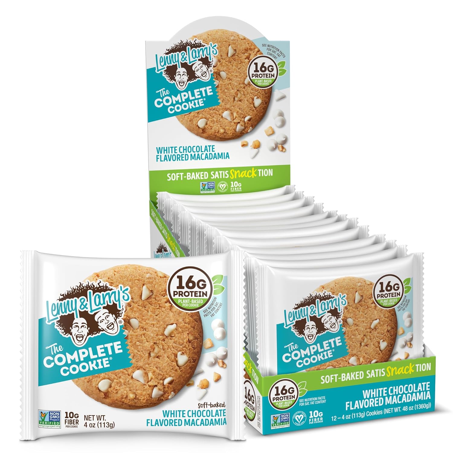 Lenny & Larry'S The Complete Cookie, White Chocolaty Macadamia, Soft Baked, 16G Plant Protein, Vegan, Non-Gmo, 4 Ounce Cookie (Pack Of 12)