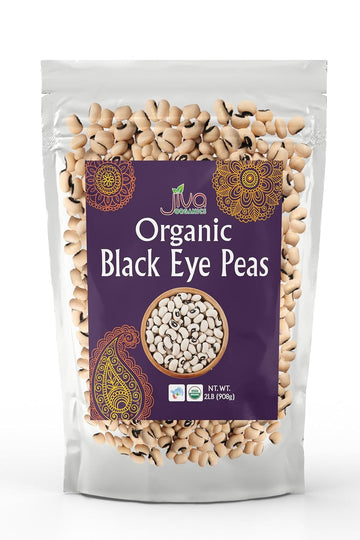 Jiva Organics Organic Black Eye Peas 2 Pound Bag - Cowpeas, Non-GMO, Natural